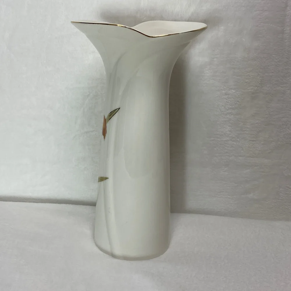 VTG Fine China Japan Orange Iris White Vase Blue Dynasty Stoneware Gilded‎ Vase